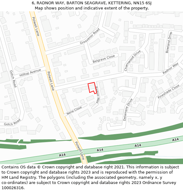 6, RADNOR WAY, BARTON SEAGRAVE, KETTERING, NN15 6SJ: Location map and indicative extent of plot