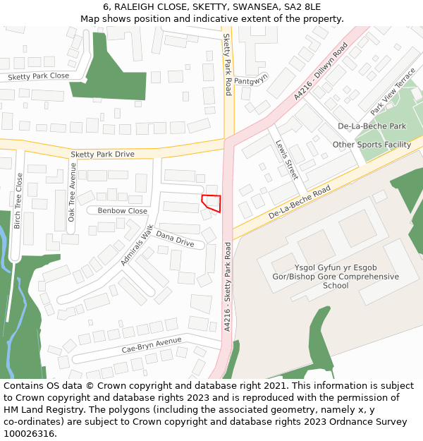 6, RALEIGH CLOSE, SKETTY, SWANSEA, SA2 8LE: Location map and indicative extent of plot