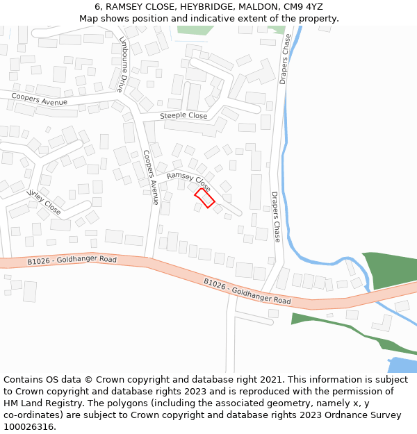 6, RAMSEY CLOSE, HEYBRIDGE, MALDON, CM9 4YZ: Location map and indicative extent of plot