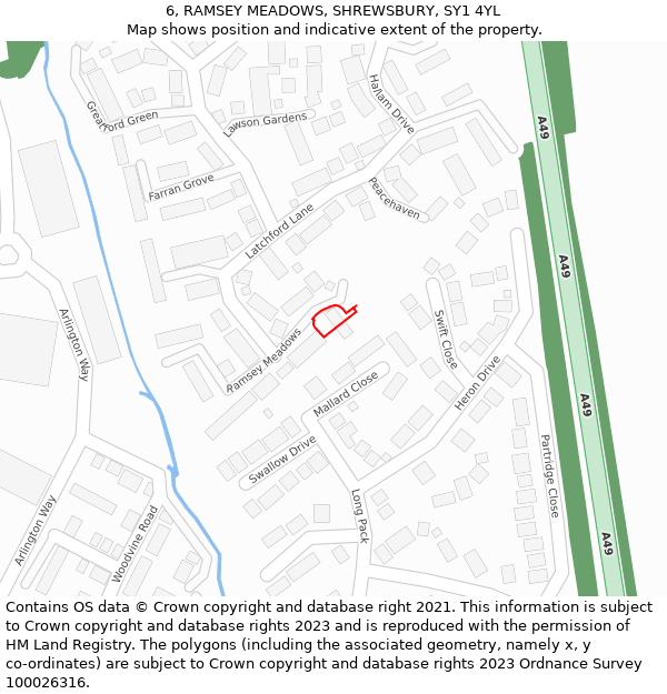 6, RAMSEY MEADOWS, SHREWSBURY, SY1 4YL: Location map and indicative extent of plot