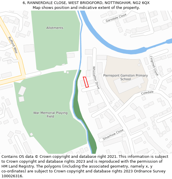 6, RANNERDALE CLOSE, WEST BRIDGFORD, NOTTINGHAM, NG2 6QX: Location map and indicative extent of plot