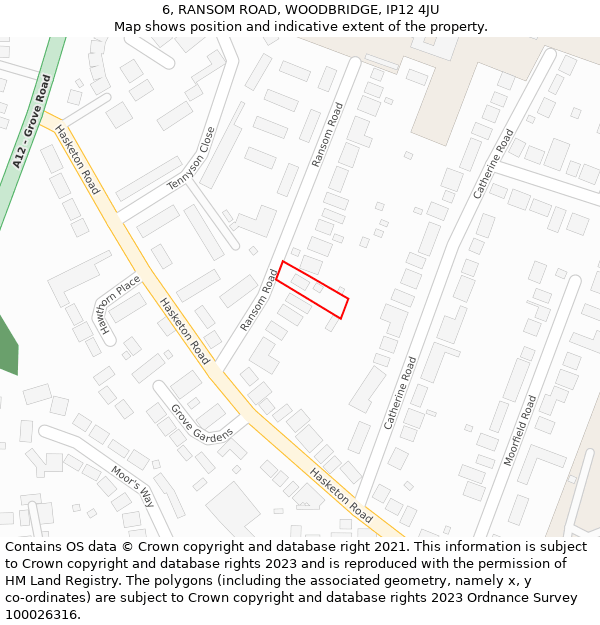6, RANSOM ROAD, WOODBRIDGE, IP12 4JU: Location map and indicative extent of plot