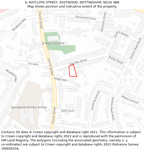 6, RATCLIFFE STREET, EASTWOOD, NOTTINGHAM, NG16 3BN: Location map and indicative extent of plot