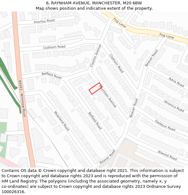 6, RAYNHAM AVENUE, MANCHESTER, M20 6BW: Location map and indicative extent of plot
