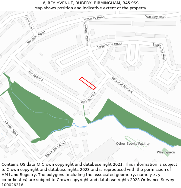 6, REA AVENUE, RUBERY, BIRMINGHAM, B45 9SS: Location map and indicative extent of plot