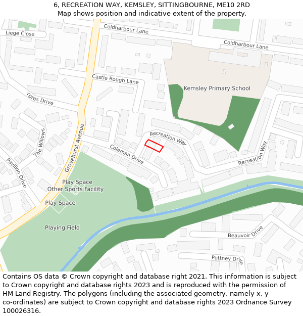 6, RECREATION WAY, KEMSLEY, SITTINGBOURNE, ME10 2RD: Location map and indicative extent of plot