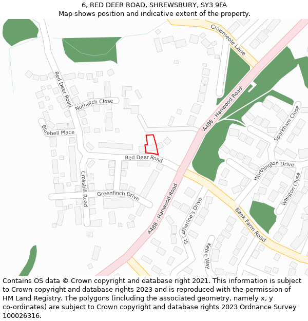 6, RED DEER ROAD, SHREWSBURY, SY3 9FA: Location map and indicative extent of plot