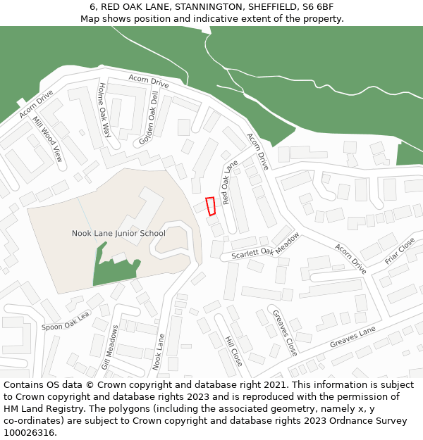 6, RED OAK LANE, STANNINGTON, SHEFFIELD, S6 6BF: Location map and indicative extent of plot