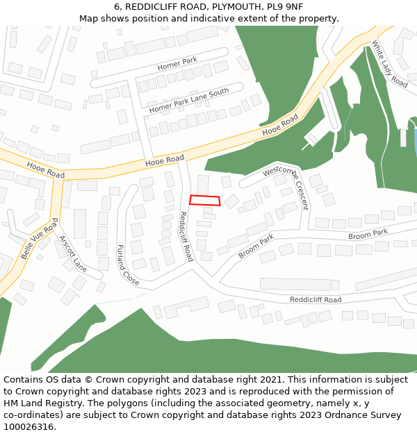 6, REDDICLIFF ROAD, PLYMOUTH, PL9 9NF: Location map and indicative extent of plot