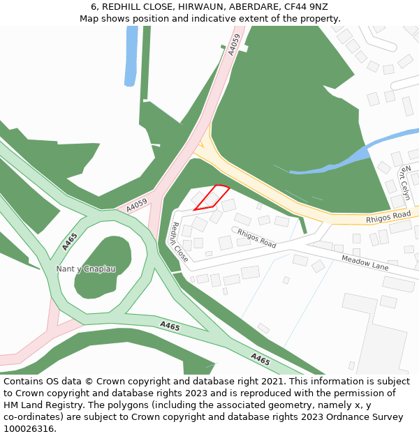 6, REDHILL CLOSE, HIRWAUN, ABERDARE, CF44 9NZ: Location map and indicative extent of plot