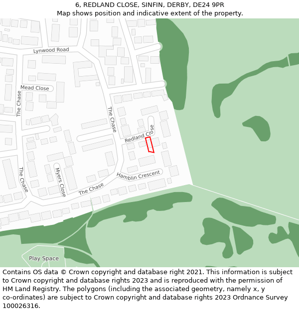 6, REDLAND CLOSE, SINFIN, DERBY, DE24 9PR: Location map and indicative extent of plot
