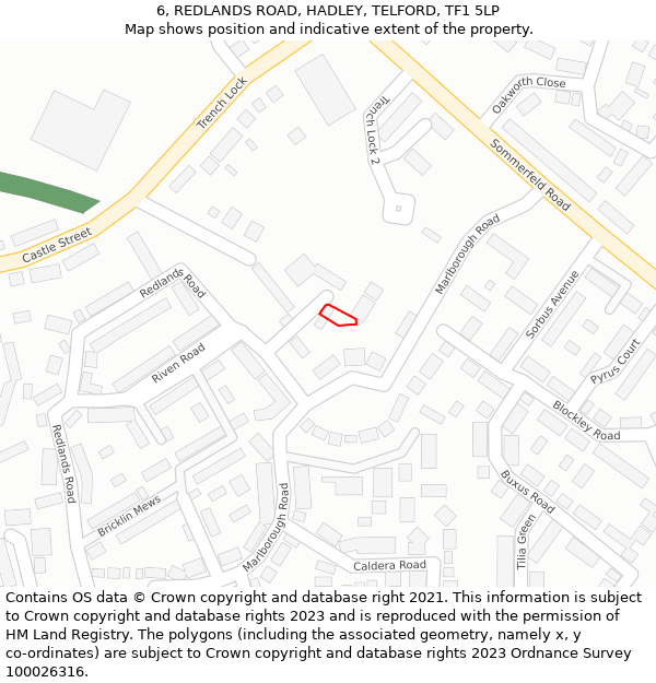 6, REDLANDS ROAD, HADLEY, TELFORD, TF1 5LP: Location map and indicative extent of plot