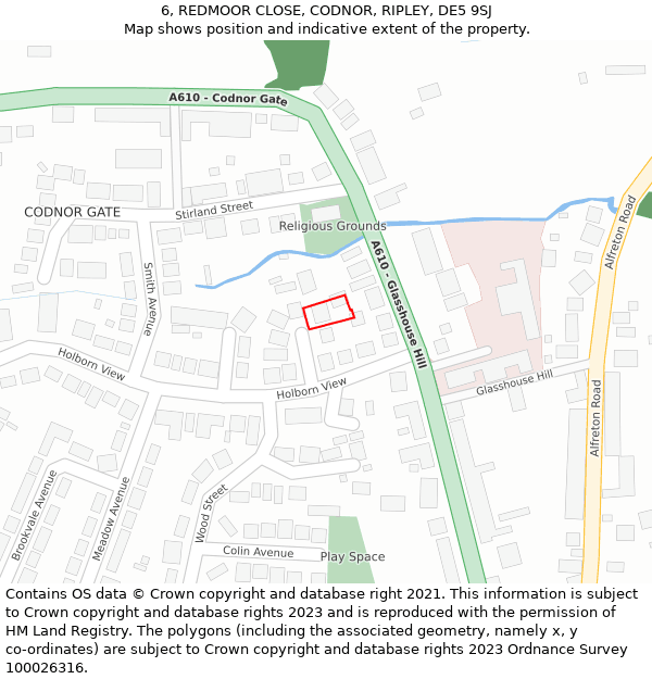 6, REDMOOR CLOSE, CODNOR, RIPLEY, DE5 9SJ: Location map and indicative extent of plot