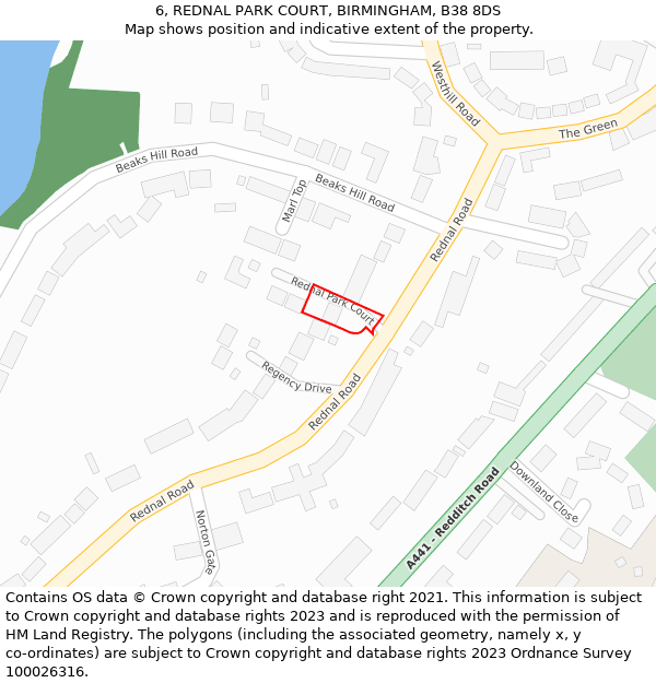 6, REDNAL PARK COURT, BIRMINGHAM, B38 8DS: Location map and indicative extent of plot