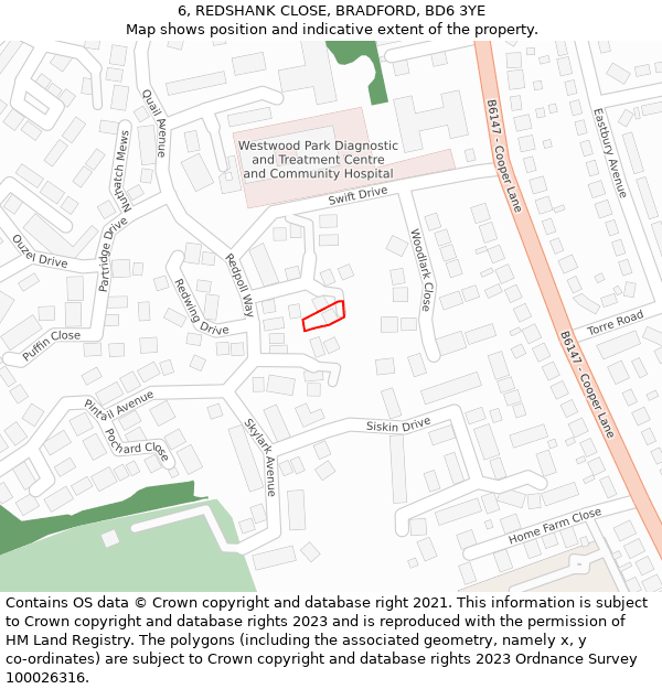 6, REDSHANK CLOSE, BRADFORD, BD6 3YE: Location map and indicative extent of plot