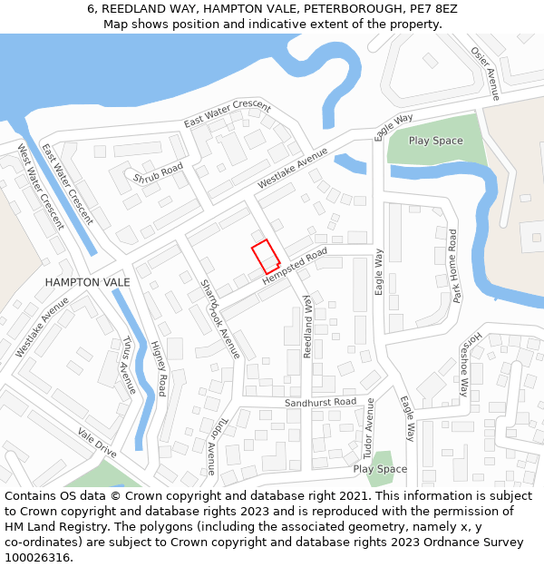 6, REEDLAND WAY, HAMPTON VALE, PETERBOROUGH, PE7 8EZ: Location map and indicative extent of plot