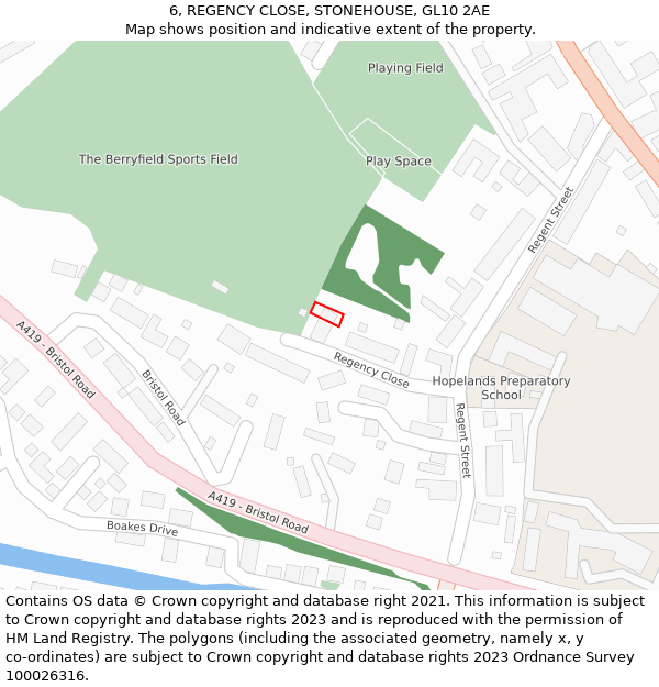 6, REGENCY CLOSE, STONEHOUSE, GL10 2AE: Location map and indicative extent of plot