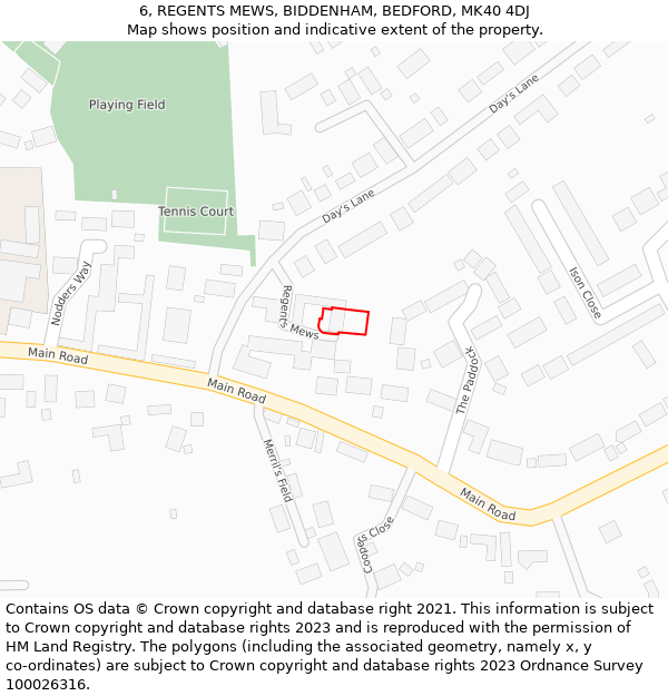 6, REGENTS MEWS, BIDDENHAM, BEDFORD, MK40 4DJ: Location map and indicative extent of plot