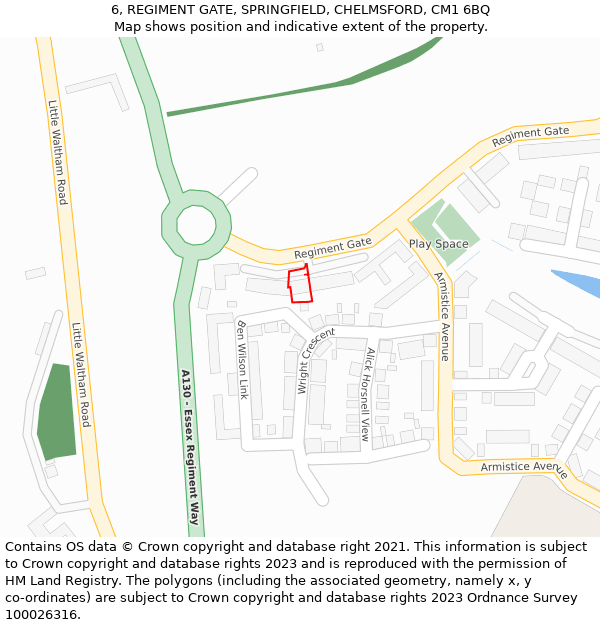 6, REGIMENT GATE, SPRINGFIELD, CHELMSFORD, CM1 6BQ: Location map and indicative extent of plot