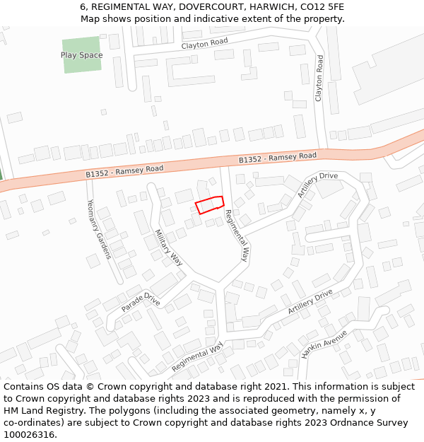 6, REGIMENTAL WAY, DOVERCOURT, HARWICH, CO12 5FE: Location map and indicative extent of plot