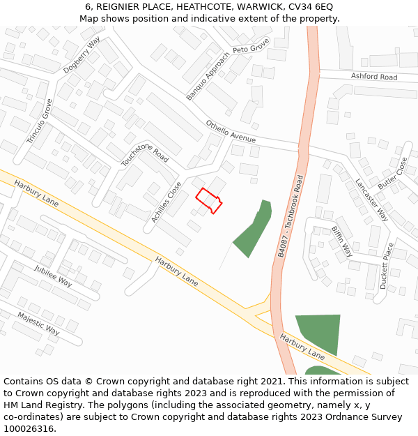 6, REIGNIER PLACE, HEATHCOTE, WARWICK, CV34 6EQ: Location map and indicative extent of plot