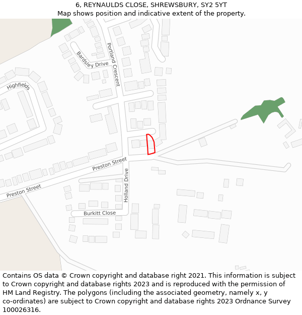 6, REYNAULDS CLOSE, SHREWSBURY, SY2 5YT: Location map and indicative extent of plot