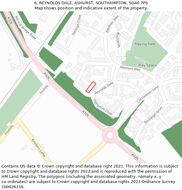 6, REYNOLDS DALE, ASHURST, SOUTHAMPTON, SO40 7PS: Location map and indicative extent of plot