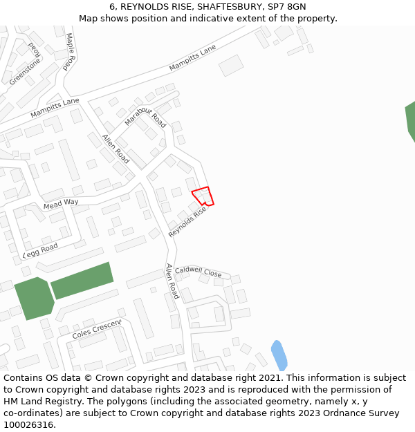 6, REYNOLDS RISE, SHAFTESBURY, SP7 8GN: Location map and indicative extent of plot