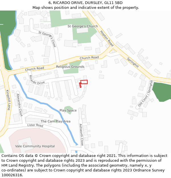 6, RICARDO DRIVE, DURSLEY, GL11 5BD: Location map and indicative extent of plot