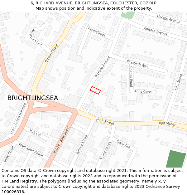 6, RICHARD AVENUE, BRIGHTLINGSEA, COLCHESTER, CO7 0LP: Location map and indicative extent of plot