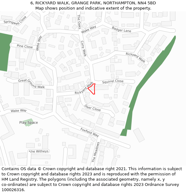 6, RICKYARD WALK, GRANGE PARK, NORTHAMPTON, NN4 5BD: Location map and indicative extent of plot