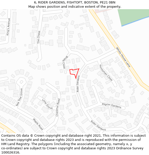 6, RIDER GARDENS, FISHTOFT, BOSTON, PE21 0BN: Location map and indicative extent of plot