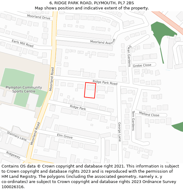 6, RIDGE PARK ROAD, PLYMOUTH, PL7 2BS: Location map and indicative extent of plot