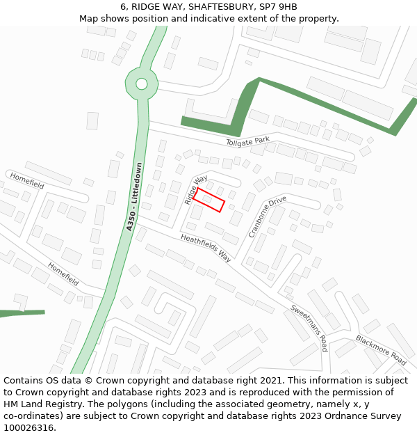 6, RIDGE WAY, SHAFTESBURY, SP7 9HB: Location map and indicative extent of plot