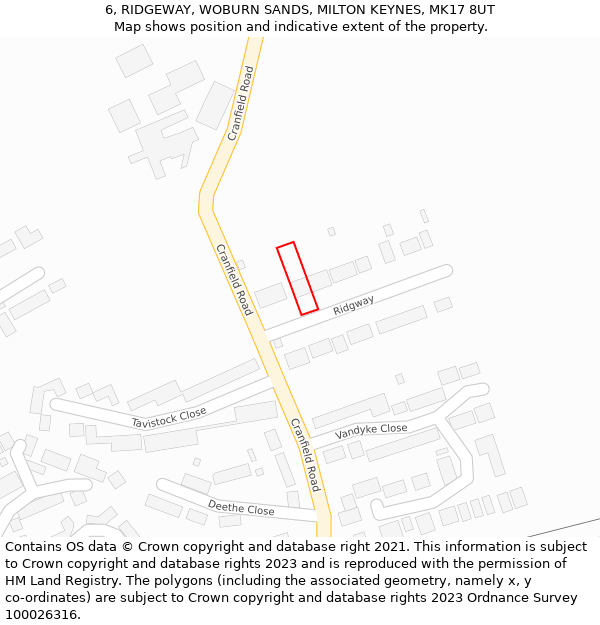 6, RIDGEWAY, WOBURN SANDS, MILTON KEYNES, MK17 8UT: Location map and indicative extent of plot