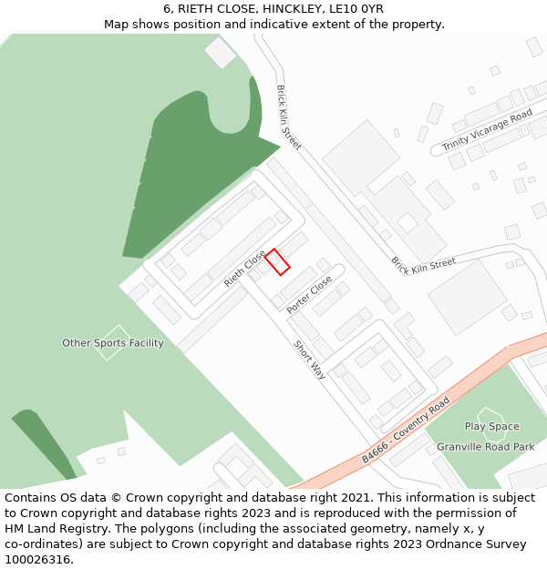 6, RIETH CLOSE, HINCKLEY, LE10 0YR: Location map and indicative extent of plot