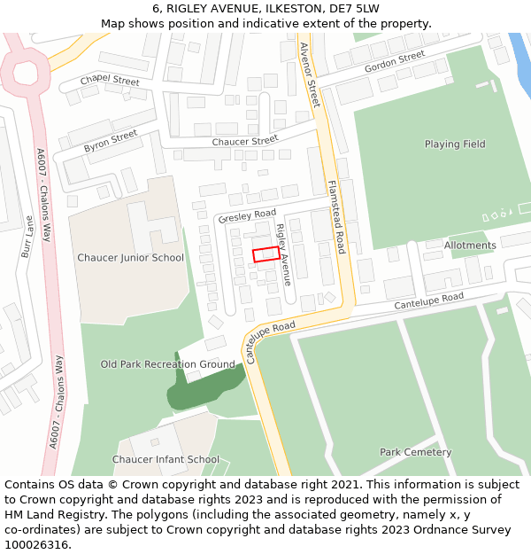 6, RIGLEY AVENUE, ILKESTON, DE7 5LW: Location map and indicative extent of plot