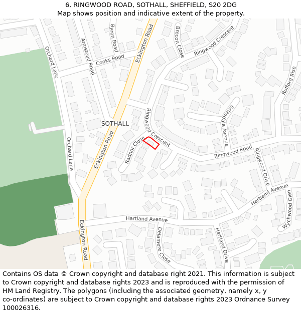 6, RINGWOOD ROAD, SOTHALL, SHEFFIELD, S20 2DG: Location map and indicative extent of plot