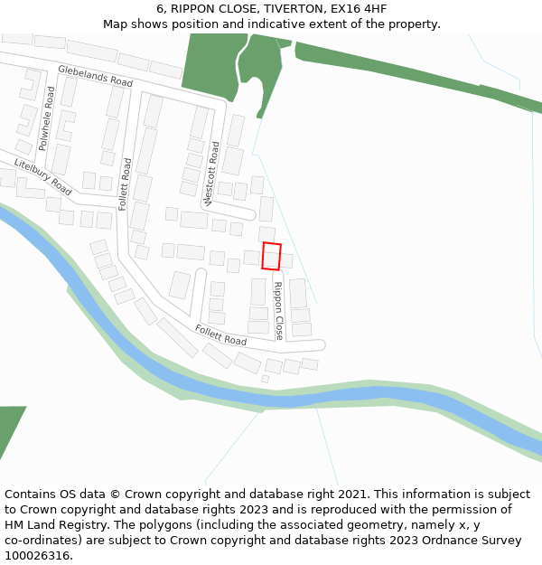 6, RIPPON CLOSE, TIVERTON, EX16 4HF: Location map and indicative extent of plot