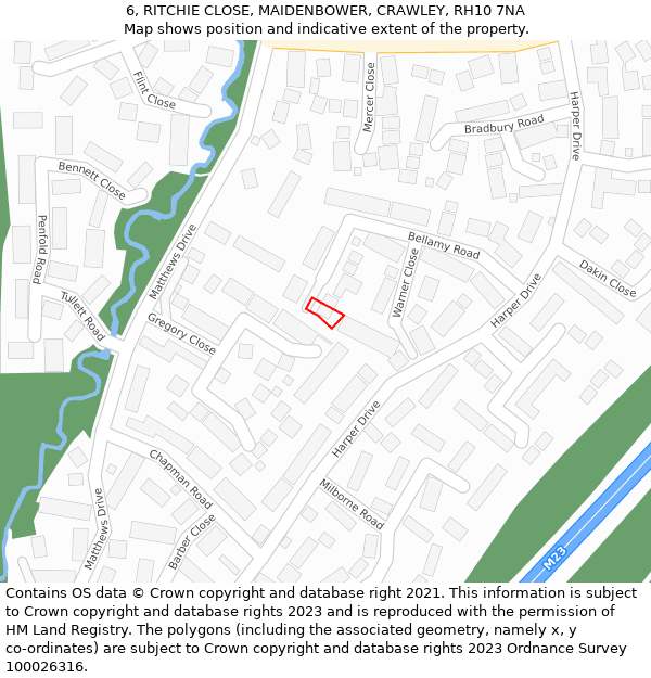 6, RITCHIE CLOSE, MAIDENBOWER, CRAWLEY, RH10 7NA: Location map and indicative extent of plot