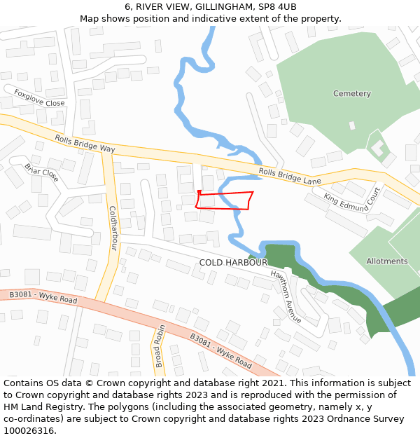 6, RIVER VIEW, GILLINGHAM, SP8 4UB: Location map and indicative extent of plot