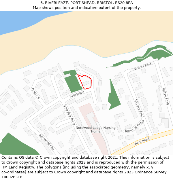 6, RIVERLEAZE, PORTISHEAD, BRISTOL, BS20 8EA: Location map and indicative extent of plot