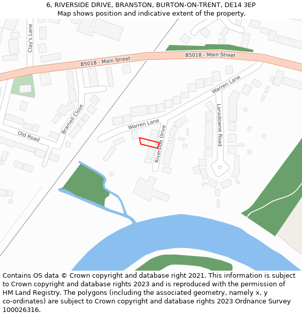 6, RIVERSIDE DRIVE, BRANSTON, BURTON-ON-TRENT, DE14 3EP: Location map and indicative extent of plot