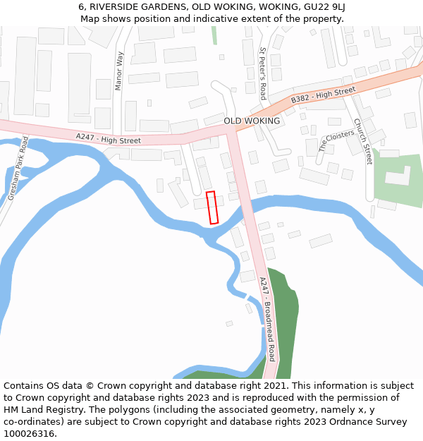 6, RIVERSIDE GARDENS, OLD WOKING, WOKING, GU22 9LJ: Location map and indicative extent of plot