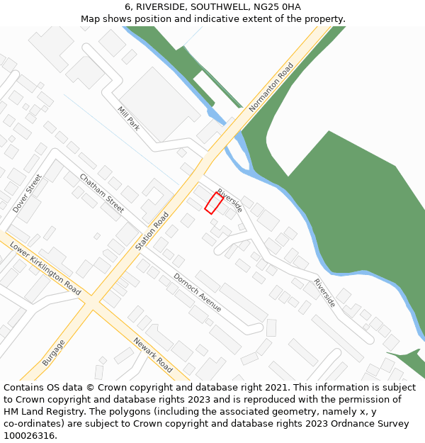 6, RIVERSIDE, SOUTHWELL, NG25 0HA: Location map and indicative extent of plot