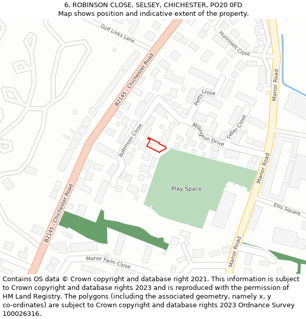 6, ROBINSON CLOSE, SELSEY, CHICHESTER, PO20 0FD: Location map and indicative extent of plot