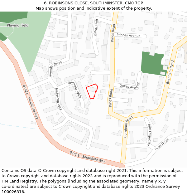 6, ROBINSONS CLOSE, SOUTHMINSTER, CM0 7GP: Location map and indicative extent of plot
