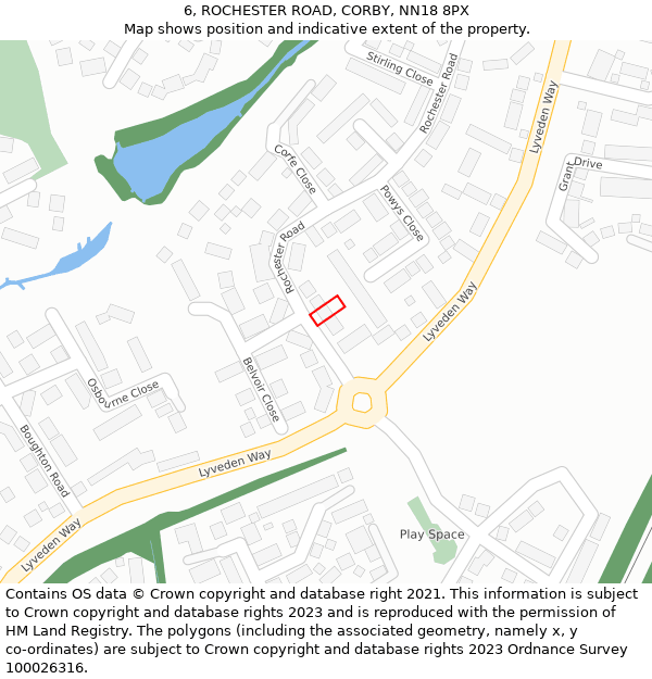 6, ROCHESTER ROAD, CORBY, NN18 8PX: Location map and indicative extent of plot