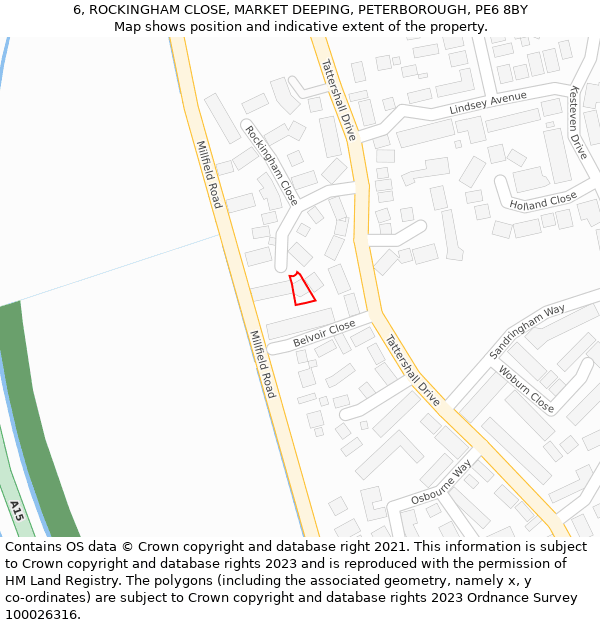 6, ROCKINGHAM CLOSE, MARKET DEEPING, PETERBOROUGH, PE6 8BY: Location map and indicative extent of plot