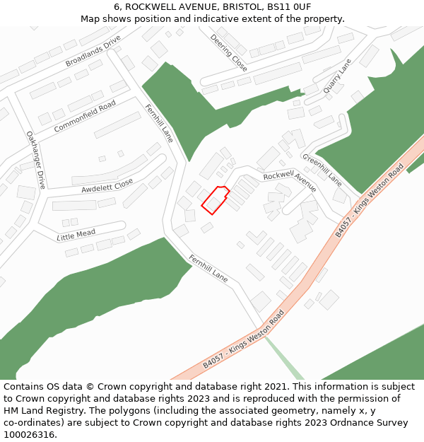 6, ROCKWELL AVENUE, BRISTOL, BS11 0UF: Location map and indicative extent of plot
